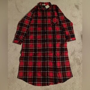 Red Plaid Long Shirt Dress